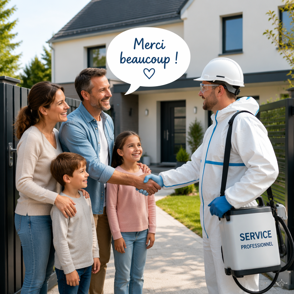 Famille satisfaite après intervention
