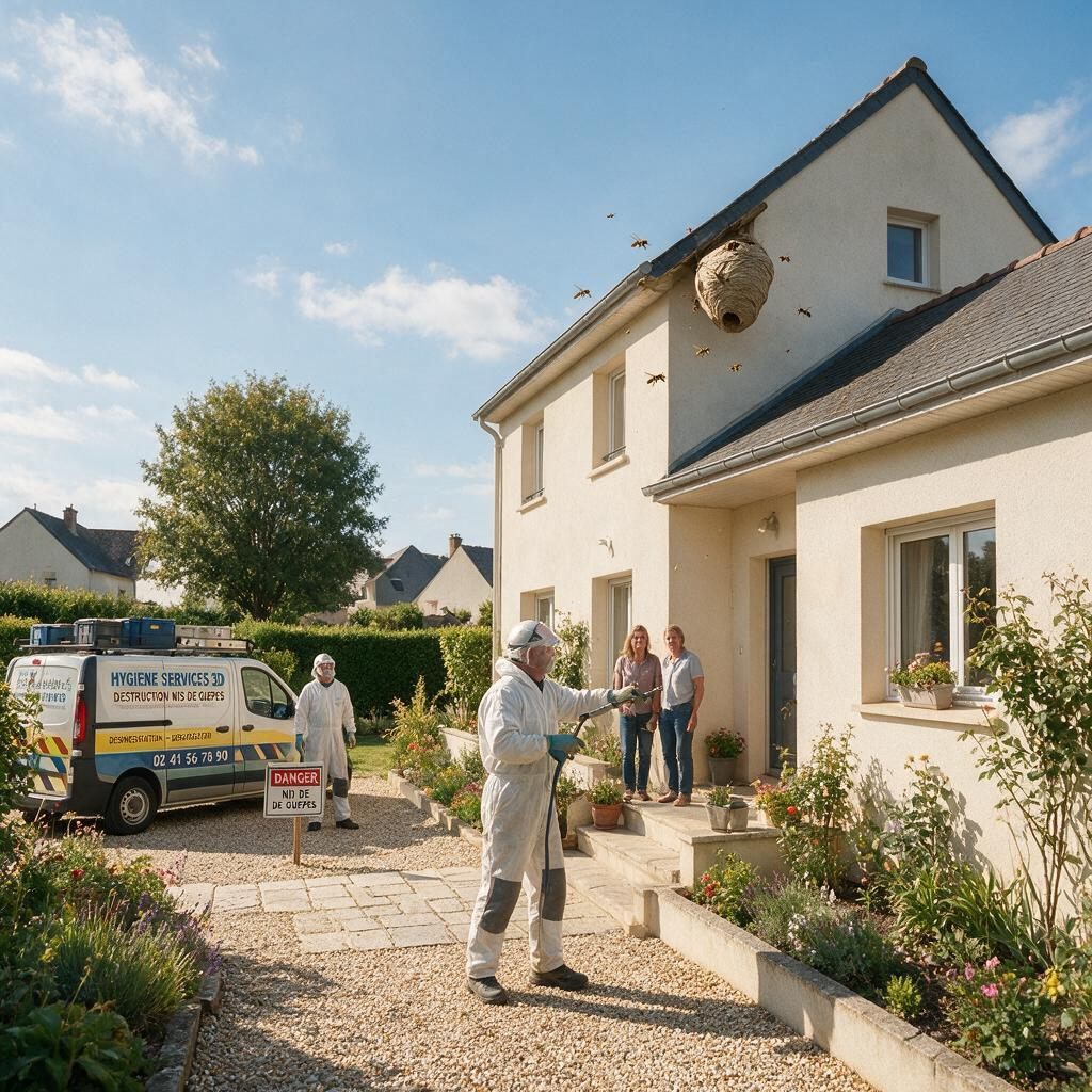 Technicien Mg Nuisibles en intervention nid de guêpes